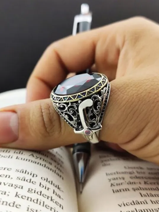 Faset Kesim Zirkon Taşlı Gümüş Erkek Yüzük GYZGMSGUMSR