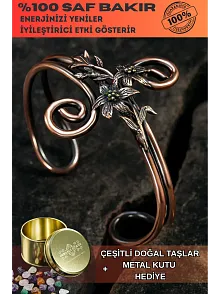 Nergiz Çiçeği Bakır Bileklik Bilezik Erkek Kadın Doğal Taşlar Ve Metal Kutulu