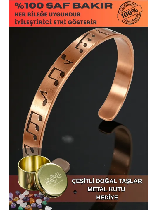 Erkek Kadın Bakır Bileklik - Notalı Melodi Model İnce Erkek Kadın Bileklik Bilezik