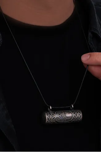 Erkek Gümüş Kolye - Cevşen Osmanlı Tuğralı İri Boy Gümüş Muska Kolye