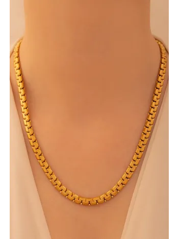 Kadın Çelik Kolye - Altın Kaplama Yassı Ezme Model Çelik kolye