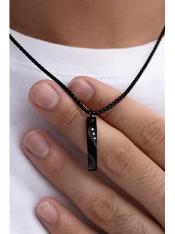 Erkek - Çelik Kolye - Zirkon Taşlı İnce Kibar Çelik Kolye