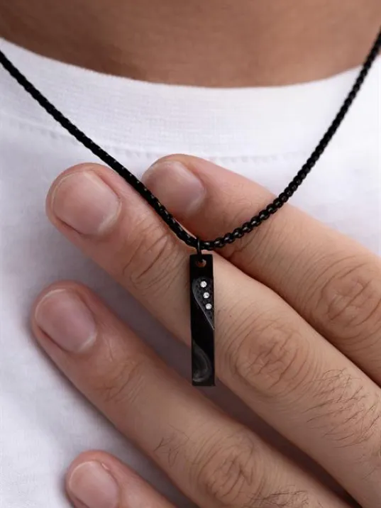 Erkek - Çelik Kolye - Zirkon Taşlı İnce Kibar Çelik Kolye