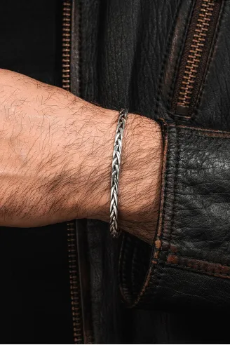 Erkek El Yapımı Blake Model Örgü Gümüş Bileklik Kelepçe Her Bileğe Uyar