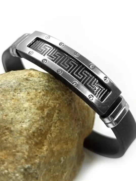 Çerçeve Desen Grek Desen Kauçuk Çelik Erkek Bileklik DBLCRVCGREK-SYH