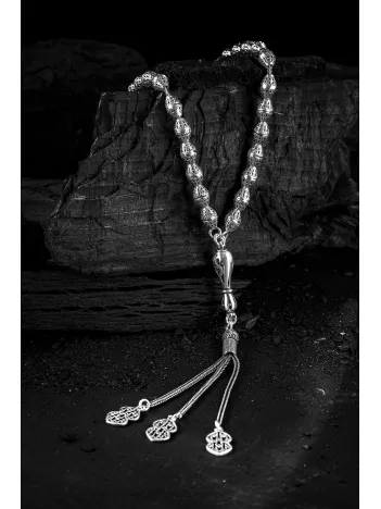 Erkek Tesbih - Fevazu Oksitli 925 Ayar Gümüş Erkek Tespih Orta Boy 24gr