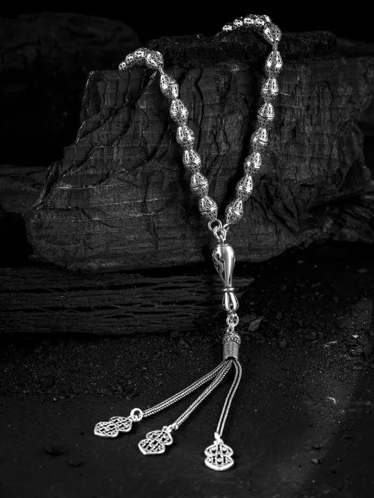 Erkek Tesbih - Fevazu Oksitli 925 Ayar Gümüş Erkek Tespih Orta Boy 24gr