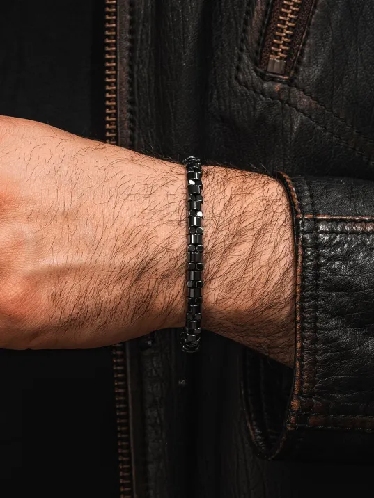 Erkek Kadın Doğal Taş Bileklik - Siyah Hematit Doğal Taşlı Makrome Model 4 Unisex Bileklik