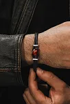 Erkek Çelik Bileklik - Orjinal Kırmızı Akik Deri Çelik Erkek Bileklik