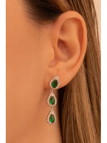 Kadın Gümüş Küpe - Sera Zümrüt Damla Taşlı 925 Ayar Kadın Küpe