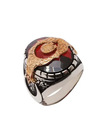 Altın Yaldızlı Ay Yıldız Gümüş Erkek Yüzük