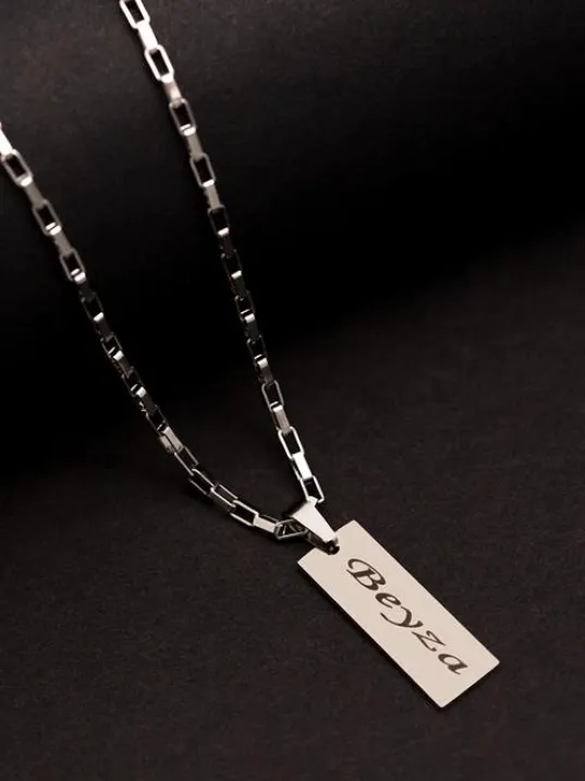 Erkek Çelik Kolye - İsim Yazılan Çelik Kolye