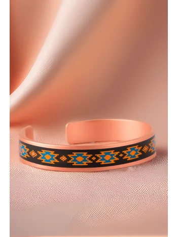 Kadın Bakır Bileklik Yüzük Set - Victoria Model Özel Baskı Metal Kutu Ve Kuvars Taşı