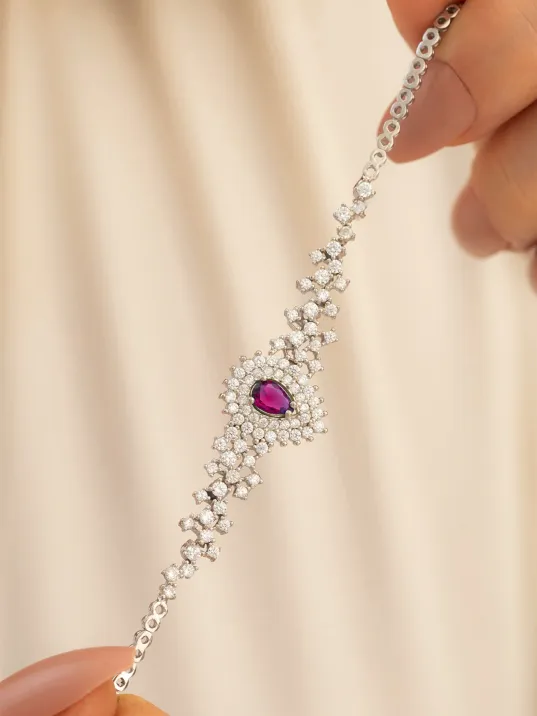 Kadın Gümüş Bileklik - 925 Ayar Gümüş Yakut Ve Zirkon Taşlı Çise Model Kadın Bileklik