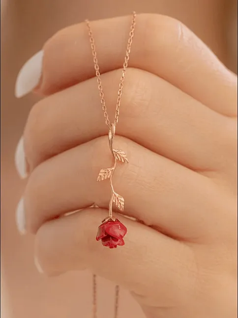 Zirkon Taşlı Rose Gül Çiçeği Model 2 Kadın Gümüş Kolye Gklglcckmd2-ros