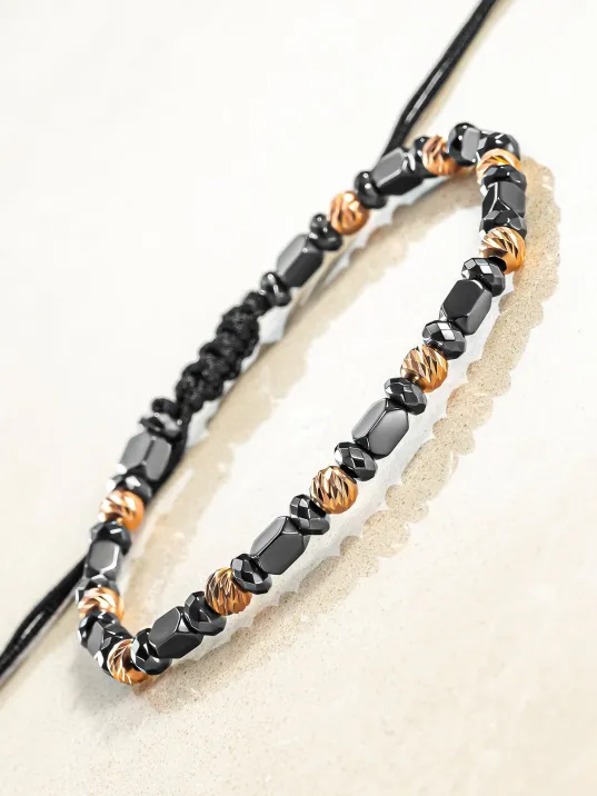 Kadın Erkek Gümüş Bileklik - Hematit Taşlı Gümüş Detaylı İnce Kibar Erkek Kadın Bileklik