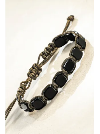 Erkek Kadın Doğal Taş Bileklik - Siyah Hematit Doğal Taşlı Yeşil Makrome Model 2 Unisex Bileklik