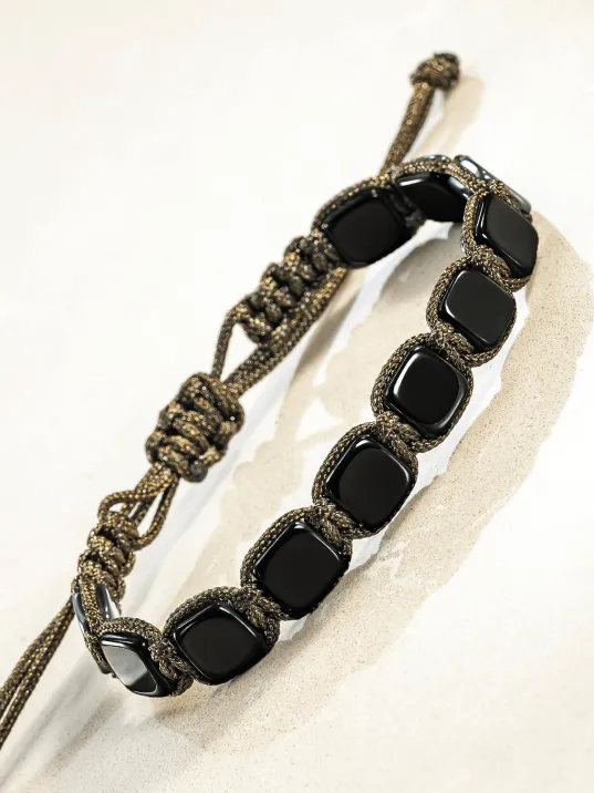 Erkek Kadın Doğal Taş Bileklik - Siyah Hematit Doğal Taşlı Yeşil Makrome Model 2 Unisex Bileklik