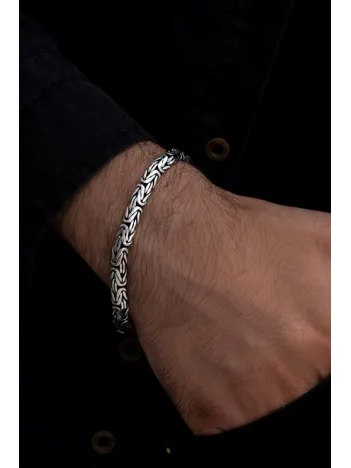 Erkek Gümüş Bileklik - 5.2mm Yassı Ezme Kral Model 925 Ayar Gümüş Erkek Bileklik