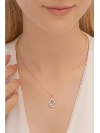 Damla Model Turkuaz Zirkon Taşlı Bayan 925 Ayar Gümüş Kolye GKLDMLAZRCN-ALT