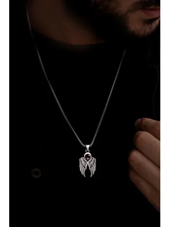 Ay Yıldızlı Kanatlı Erkek Gümüş Kolye Zincir