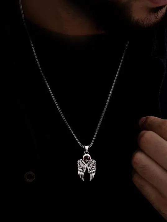 Ay Yıldızlı Kanatlı Erkek Gümüş Kolye Zincir Ay Yıldızlı Kanatlı Erkek Gümüş Kolye Zincir