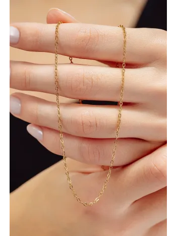 Kadın Çelik Kolye - Altın Kaplama İnce Forse Zincir Model Kadın Kolye