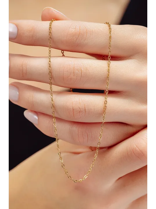 Kadın Çelik Kolye - Altın Kaplama İnce Forse Zincir Model Kadın Kolye