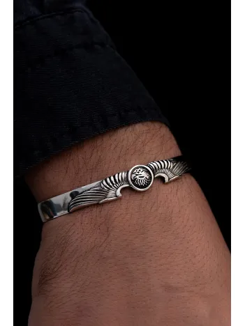 Erkek Gümüş Bileklik - Kartal Motifli Kelepçe Model Gümüş Bilekli