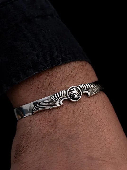 Erkek Gümüş Bileklik - Kartal Motifli Kelepçe Model Gümüş Bilekli