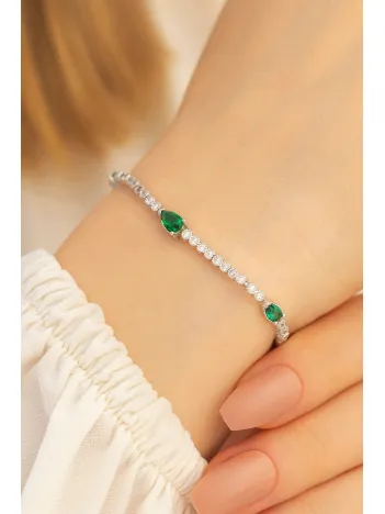 Lena Zümrüt Taşlı Su Yolu Bayan Gümüş Bileklik Lena Zümrüt Taşlı Su Yolu Bayan Gümüş Bileklik