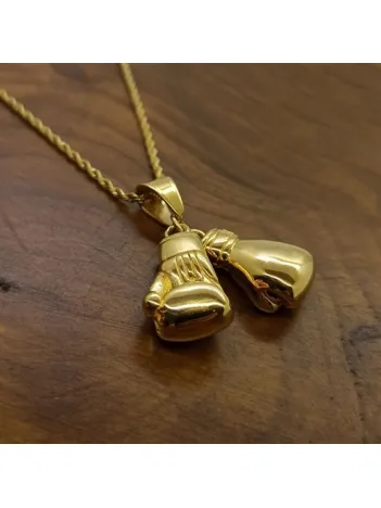 Altın Çift Çelik Boks Eldiveni Erkek Kolye Zincir Cklaltcboks