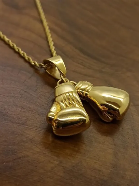 Altın Çift Çelik Boks Eldiveni Erkek Kolye Zincir Cklaltcboks