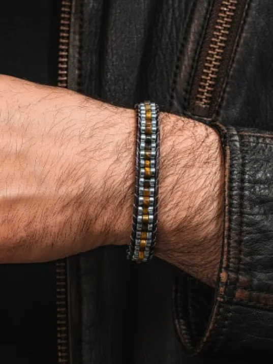 Erkek Kadın Kaplan Gözü Taşı Deri Kordon Doğal Taş Bileklik