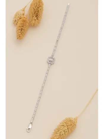 Kadın Gümüş Bileklik - Ferahnaz Baget Taşlı Zirkon Süslemeli Kadın Bileklik