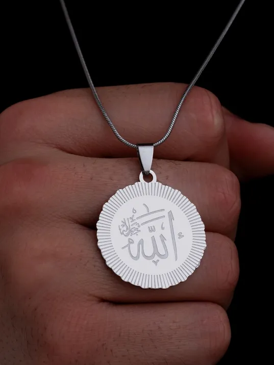 Erkek Çelik Kolye - Allah Yazılı Yuvarlak Model Çelik Kolye