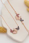 Kadın Gümüş Kolye Bileklik Set - Rose Kelebek Model Gümüş Kolye Bileklik Set