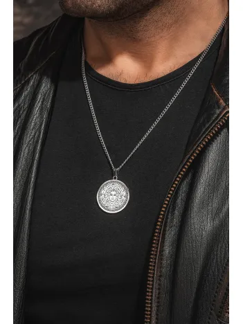 Steel Aether Çelik Kadın Kolye Yunan Tanrısı Medusa İşlemeli Yuvarlak Plaka Kararmaz