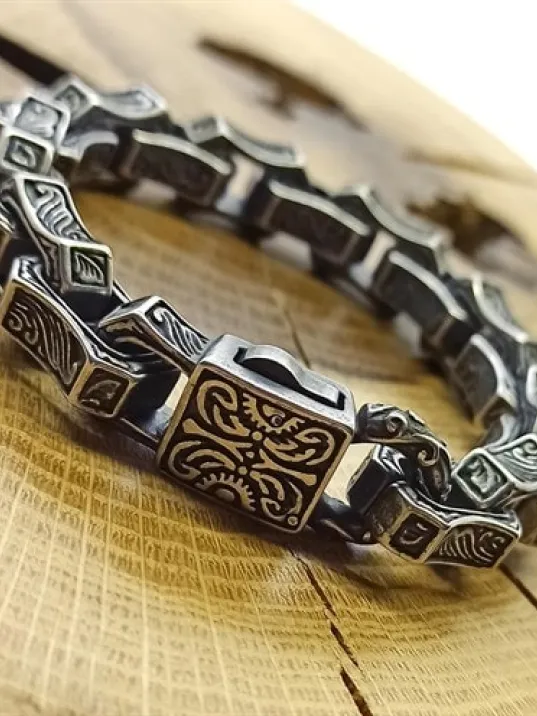 Motifli Kalın Gemi Zinciri Model Çelik Erkek Bileklik CBLMOTZINCR-SYH