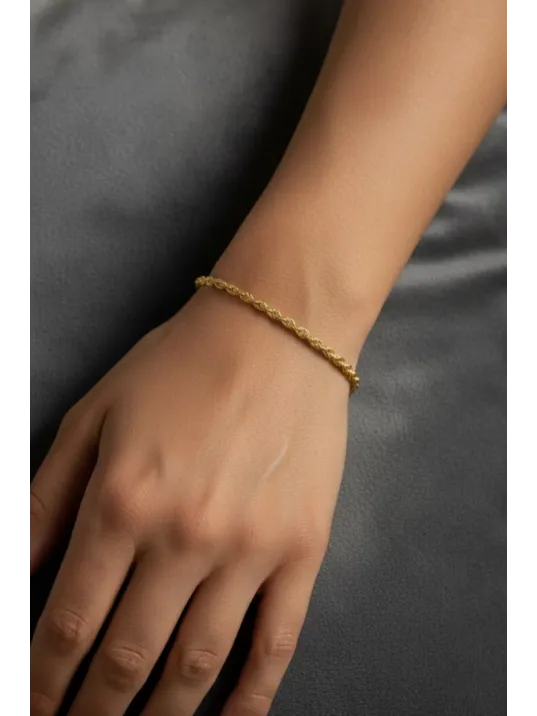 Kadın Gümüş Bileklik Kolye Set - 22 Ayar Altın 2.5mm Kaplama Burma Halat Gümüş Zincir Set Kadın Gümüş Bileklik Kolye Set - 22 Ayar Altın 2.5mm Kaplama Burma Halat Gümüş Zincir Set