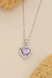 Kadın Gümüş Kolye - Kalp Model Ametist Taşlı Zirkon Süslemeli Rodyumlu Kadın Kolye Kadın Gümüş Kolye - Kalp Model Ametist Taşlı Zirkon Süslemeli Rodyumlu Kadın Kolye