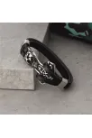 Erkek Çelik Ve Deri Bileklik Aslan Ve Çapa Figürlü Erkek Çelik Ve Deri Bileklik Aslan Ve Çapa Figürlü