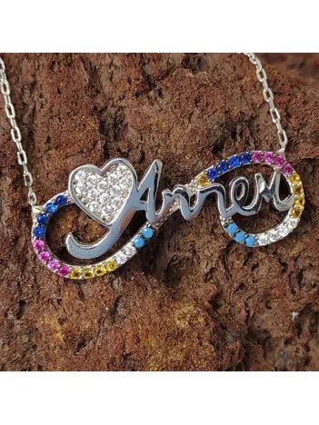 Mix Zirkon Taşlı Annem Sonsuzluk Bayan Gümüş Kolye Mix Zirkon Taşlı Annem Sonsuzluk Bayan Gümüş Kolye