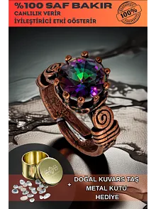 Kadın Bakır Bileklik - Mistik Topaz Model 2 Ağaç Kabuğu Model İnce Metal Kutu Kuvars Taşlı Bilezik