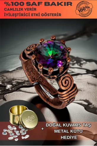 Kadın Bakır Bileklik - Mistik Topaz Model 2 Ağaç Kabuğu Model İnce Metal Kutu Kuvars Taşlı Bilezik