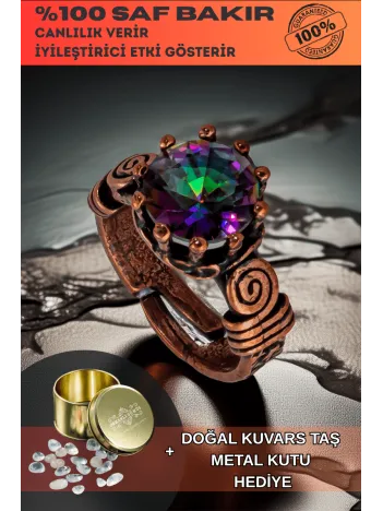 Kadın Bakır Bileklik - Mistik Topaz Model 2 Ağaç Kabuğu Model İnce Metal Kutu Kuvars Taşlı Bilezik