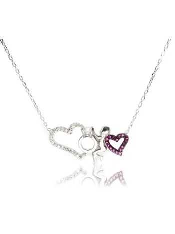 Gümüş Bayan Tektaşlı Kalp Kolye