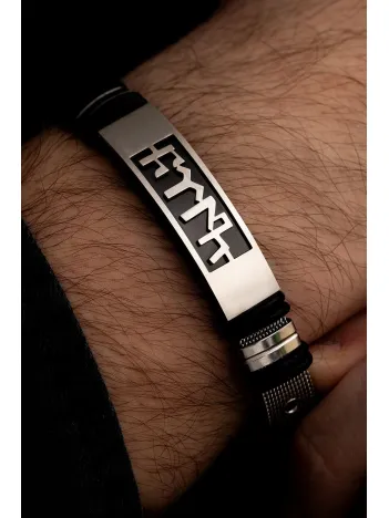 Göktürkçe Türk Yazılı Paslanmaz Çelik Erkek Bileklik Hasır Kordonlu