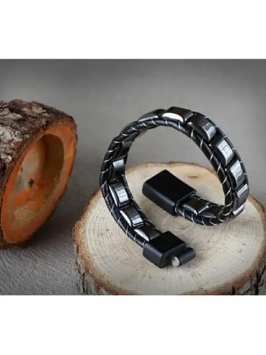 Hematit Doğaltaş Erkek Deri Bileklik