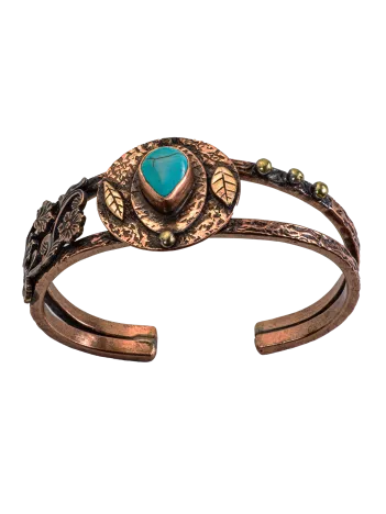 Kadın Bakır Bileklik - Turkuaz Firuze Taşlı Damla Model Kadın Bilezik Metal Kutu ve Doğal Taşlar